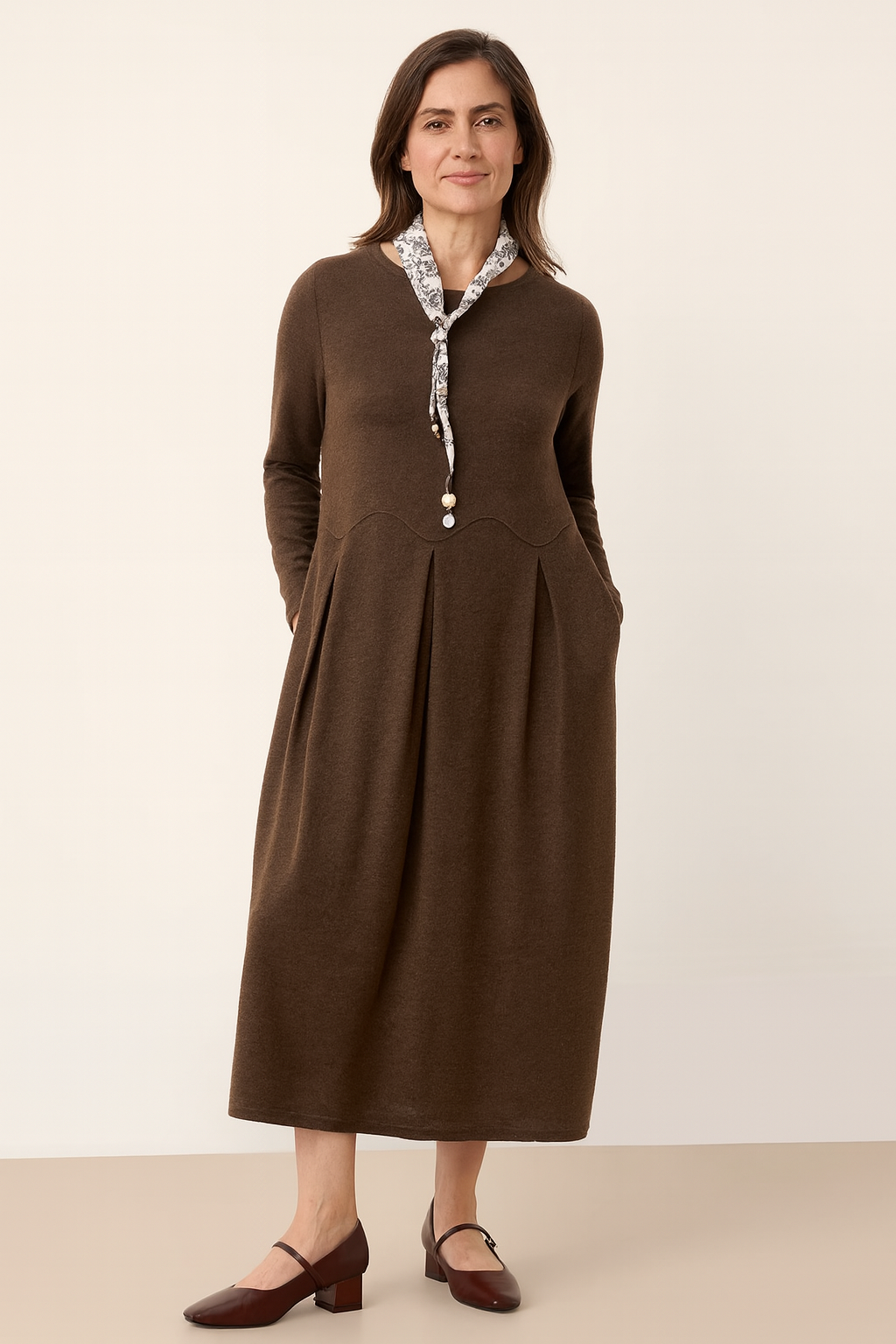 Wool Arc-Panel Sculpted Pleats Maxi Dress CALISTA