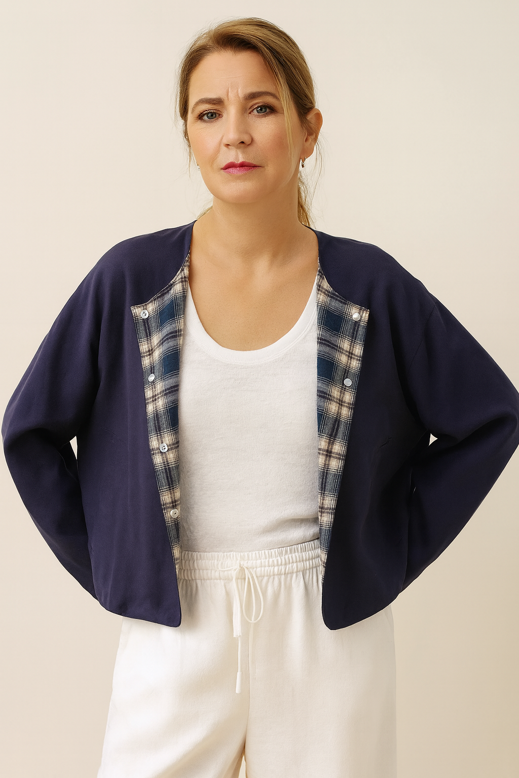 Tencel Linen Reversible Crew Neck Casual Jacket CHLOE